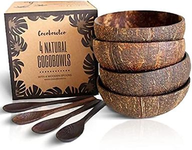 COCOBOWLCO Coconut Bowl & Wooden Spoons Bowl Set - Birthday Gifts for Women - Coconut Bowls for Eco Friendly Kitchen Decor, Acai Bowls & Smoothie Bowls (4, Natural)