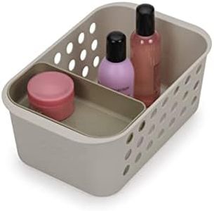 Joseph Joseph EasyStore - Bathroom essentials Storage Basket Organiser with Moveable tray, Small- Ecru