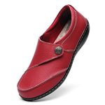 Geoeleph Women's Loafers Casual Slip On Comfort Walking Flats Leather Driving Moccasins, Red, 10