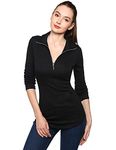 AmélieBoutik Women Quarter Zip Pocket Curve Hem Tunic Top (Black Medium 12)