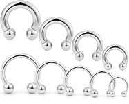 Ocptiy 00G 0G 2G 4G 6G 8G 12G 14G 16G 20G Septum Ear Earrings Gauges Stretching Kit Surgical Steel Horseshoe Septum Eyebrow Lip Navel Belly Ring Cartilage Helix Tragus Earrings Piercing Kit, Stainless