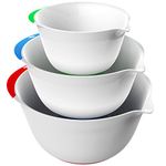 Vremi 3 Piece Plastic Mixing Bowl Set - Nesting Mixing Bowl with Rubber Grip Handles Easy Pour Spout and Non Slip Bottom - Three Sizes Small Large Capacity for Kitchen Baking or Salad - White Multi