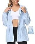 LVCBL Women Raincoat With Buttons Ladies Raincoats Lightweight Summer Outdoor With Hood Blue XL