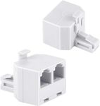 Uvital RJ11 Phone Jack Splitter 1 to 2, 2 Pack Duplex Wall Jack Adapter, White Phone Line Splitter, Wireless Modular Converter Adapter for Office Home with DSL, Fax, Model