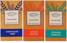 Farmhouse Sugar Free Biscuits For Diabetics Multipack Selection Vareity Box with zamfoods nutrition pack I Pack of 3 I - Viennese Shorties, Ginger & Choc Chip Cookies (Bundle 3)