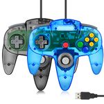 2 Pack FISUPER USB N64 Controller, Wired USB Gamepad Joystick for Windows PC MAC Raspberry PI(Clear Black+Clear Blue)