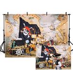 MEHOFOND 8x6ft Pirate Skull Island Treasure Map Backdrop for Photography Pictures Sea Adventure Boy Portrait Photo Background Kids Birthday Party Decoration Photoshoot Booth Cake Table Banner