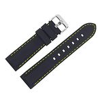 EWatchAccessories 22mm Yellow Stitches Soft Silicone Rubber Silver Stainless Steel Buckle Clasp Watch Band Strap | Comfortable and Durable Material