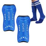 SumDirect Football Shin Pads Guards - Blue Soccer Shinguards Ankle Protect Youth Child Hockey Shinpads with Socks for Kids, Boys, Girls (Medium)