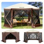 VEVOR Pop Up Gazebo Tent, Pop-Up Screen Tent 6 Sided Canopy Sun Shelter with 6 Removable Privacy Wind Cloths & Mesh Windows, 11.5x11.5FT Quick Set Screen Tent with Mosquito Netting, Brown