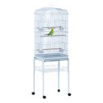 PawHut Large Metal Bird Cage w/ Breeding Stand Feeding Tray Wheels for Parrot Parakeet Macaw Pet Supply Light Blue 47.5L x 37W x 160H (cm)