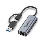 WAVLINK USB C Ethernet Adapter, USB3.0/USB C 2.5G RJ45 Ethernet Adapter with 2500Mbps, USB C Thunderbolt 3 LAN Network Adapter for Mac OS, Windows, Linux, Dell XPS, Surface Pro etc