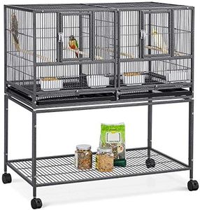 Yaheetech 41.5" Stackable Divided Breeder Breeding Parakeet Bird Cage for Canaries Cockatiels Lovebirds Finches Budgies Small Parrots with Rolling Stand, Black