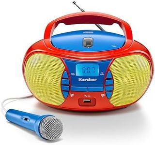 Karcher RR 5026 Portable CD Radio - Colourful Kids Boombox with CD Player, FM Radio, USB & Microphone - Battery/Mains Operated