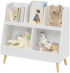 Kids Bookshelf with Toy Organizer, 5 Cubbies Children's Toy Shelf, 2-Tier Open Bookcase, Book Display Storage Organizer with Legs, Toy Storage Cabinet for Children's Room, Playroom White A