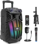 Pyle 1680W Portable Bluetooth PA Speaker - 15" Rechargeable Outdoor Karaoke Party Speaker, Audio System w/Wireless Mic and Wheels, TWS, Party Lights, LED Display, 6.5mm Mic Input, FM/AUX/MP3/USB/SD