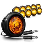 10pc 3/4" Amber LED Side Marker and Clearance Light [DOT Approved] [Semi-Spherical Light Output] [IP67 Waterproof] Small Round Bullet Style Lights for Truck Trailer Car