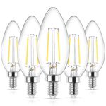 Ascher E12 LED Classic Candelabra Clear Light Bulbs 4W, Equivalent 40W, Daylight White 5000K, Filament Clear Glass, Non-Dimmable, Pack of 5