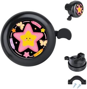 MZELQ Bicycle Bell Cute Clear Sound Adjustable Size Aluminum Bike Accessories Bell Ring for Girls Women Kids Adults, Black (Star Pattern)