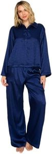Badgley Mischka Silky Jacquard Satin Long Sleeve and Wide Leg Pajama Set