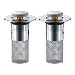 2 Pack Stainless Steel Drain Plug Sink for 34-40 mm Drain, Pop Up Drain Strainer with Hair Catcher, Universal Sink Plugs With Spare Rubber Ring for Kitchen, Bathroom, Wash Basin, Bathtubs