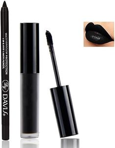 QIUFSSE Black Matte Lipstick and Lip Liner Pencil Set Black Liquid Lipstick Lip Gloss Set Smudge Proof Long-lasting Velvet Lip Stain Suitable for Halloween Goth Cosplay Makeup Non-stick Cup Non-fading Black Lip Makeup