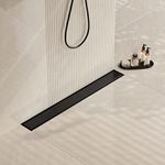 Neodrain 24 in Matte Black Linear Shower Drain with 2-in-1 Flat & Tile Insert Cover, 304 Stainless Steel Rectangle Shower Floor Drain,Floor Shower Drain