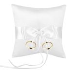 Wedding Ring Pillow Holder, Lovely Bud Wedding Pocket Ring Pillow Cushion Bearer White Bowknot Ring for Wedding Accessories (15 * 15cm)