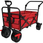 BEAU JARDIN Folding Beach Wagon Cart with Brakes Free Standing Collapsible Utility Camping Grocery Canvas Fabric Portable Rolling Buggies Outdoor Garden Sport Heavy Duty Shopping Cart Push Red BG235