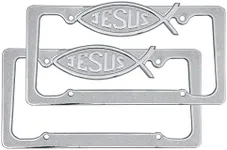 BDK Heavy Duty Rust-Proof Stainless Steel Metal Chrome Christian Spiritual Jesus Fish License Plate Frame Universal Fit for Car Truck SUV