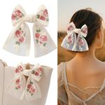 CHIROGRAPHY 1 pcs Beige Large Lace Bow Hair Clip for Women Girls|Double Layer Romantic Flower Dot Mesh Clip Hairpin Spring Hair Pins for Wedding, Party, Valentine's Day, Date, Birthday (multicolor)011