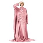 BEDSURE Blanket with Sleeves as Mother's Day Gift for Women - Cuddly Blanket, Pink Adult Sleeve Blanket, Fluffy Full Body Blanket to Put on, Portable Blanket, Warm Wearable Blanket as TV Blanket