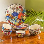 ExclusiveLane 'Moroccan' Handpainted Floral Ceramic Dinner Set Ceramic Plates for Dinner Plates with Bowls Katoris (8 Pieces, Serving for 4, Dishwasher & Microwave Safe) |Dinnerware Ceramic Serveware