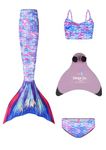 Planet Mermaid Kids Deluxe Set Vivid Colour Mermaid Tail Swimming Costume for Girls. Includes Swimming Aid Pink Magic Fin, Tail, Tankini Top & Briefs. Starbright Princess, 8-9 Years