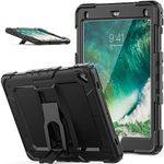 SEYMAC stock Case for iPad 6th/5th Generation/Air 2/Pro 9.7'', with Built-in Screen Protector & Multi-Angles Kickstand, 3-Layer Drop Proof Case for iPad 9.7 Inch 2018/2017, Black+Black