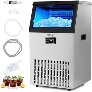 COSTWAY Commercial Ice Machine, Stainless Steel Ice Maker Machine with 15 Adjustable Thickness, Self-Cleaning Design, Digital Display & Scoop, Ice Cube Machine for Home Bar (54kg/24H,16kg Ice Storage)