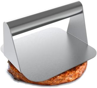 JENNY FRIDA Stainless Steel Burger Press, 5.5 Inch Square Smasher, Non-Stick Smooth Hamburger Press Flat Bottom Without Ridges, Bacon Grill Perfect for Top Griddle Cooking