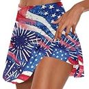 Womens American Flag Tennis Skirts High Waisted Tummy Control Athletic Skorts Casual Vintage 4th of July Biker Shorts, A01_blue, Small