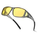 Myiaur Night Driving Over Glasses for Men Women Polarised Anti Glare Headlight Glasses & Full Wrap-Around Frame for Nighttime/Rainy