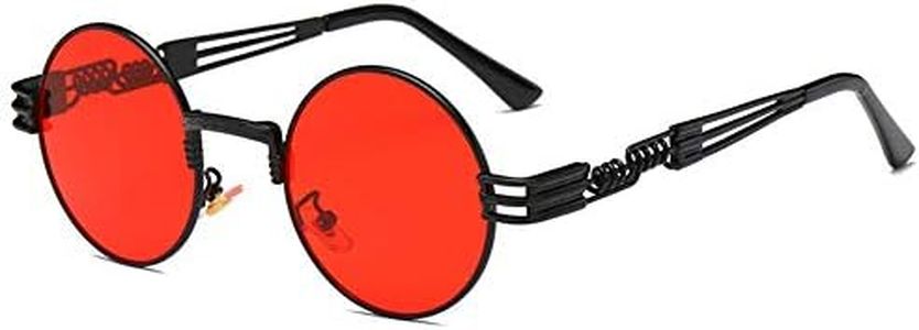 Vintage Round Sunglasses Men Black Retro Punk Sun Glasses Women Summer 2018 (black with red)