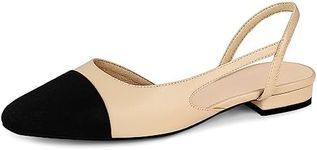 MICIFA slingback flats for women, Round Toe Low heel Sandals Fashion Splicing Dress Shoes for Women, Nude, 8