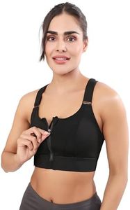 Bella Voste Women's High-Impact Polyester Spandex Sports Bra with Front Zip Closure, Criss-Cross Back, Sweat-Wicking, and Bounce Control – Available in Sizes M-4XL (in, Alpha, M, Regular, 839 Black)