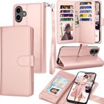 Tekcoo Wallet Case Compatible with iPhone 16 (6.1 inch) 2024 Luxury ID Cash Credit Card Slots Holder Carrying Pouch Folio Flip PU Leather Cover [Detachable Magnetic Hard Case] with Strap [Rose Gold]