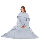 Olivia Rocco Wearable TV Blankets Soft Cosy Fleece Slankets Unisex Women Men Fluffy Plush Throws with Sleeves and Pocket Winter Adults Throw Blanket for Bed Sofa Couch 140x183cm, Silver