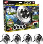 Bell + Howell Disk Lights Brushed Steel – Heavy Duty Outdoor Solar Pathway Lights – 4 LED, Auto On/Off, Water Resistant, with Included Stakes, for Garden, Yard, Patio and Lawn - As Seen on TV