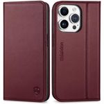 SHIELDON Case for iPhone 15 Pro 5G 2023, Genuine Leather for iPhone 15 Pro Wallet Case with Kickstand, RFID Blocking Card Slots, Magnetic Shockproof Case Compatible with iPhone 15 Pro 6.1" - Wine Red