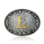 Western Belt Buckle Initial Letters ABC to Z Cowboy Rodeo Novelty Belt Buckle for Men Women, L01, Large