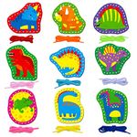 9 Pieces Kids Lacing Cards, Double Sided Sewing Cards in 9 Dinosaurs with 9 Colorful Laces, Imagination Development Lacing Toys Games for Children Educational and Learning Activity