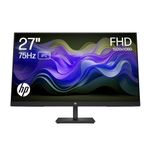 HP 27” Monitor, FHD IPS Display, 75 Hz Refresh Rate, 250 Nits Brightness, 1000:1 Contrast Ratio, AMD FreeSync Technology, Adjustable Tilt, 1 HDMI 1.4, 1 DisplayPort, 1 VGA, Black, V27ie G5