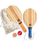 two46 Wooden Beach Bat Set - Frescobol l The trend sport from Brazil - Handmade wooden paddles (incl. beginner ball, speedball & bag)